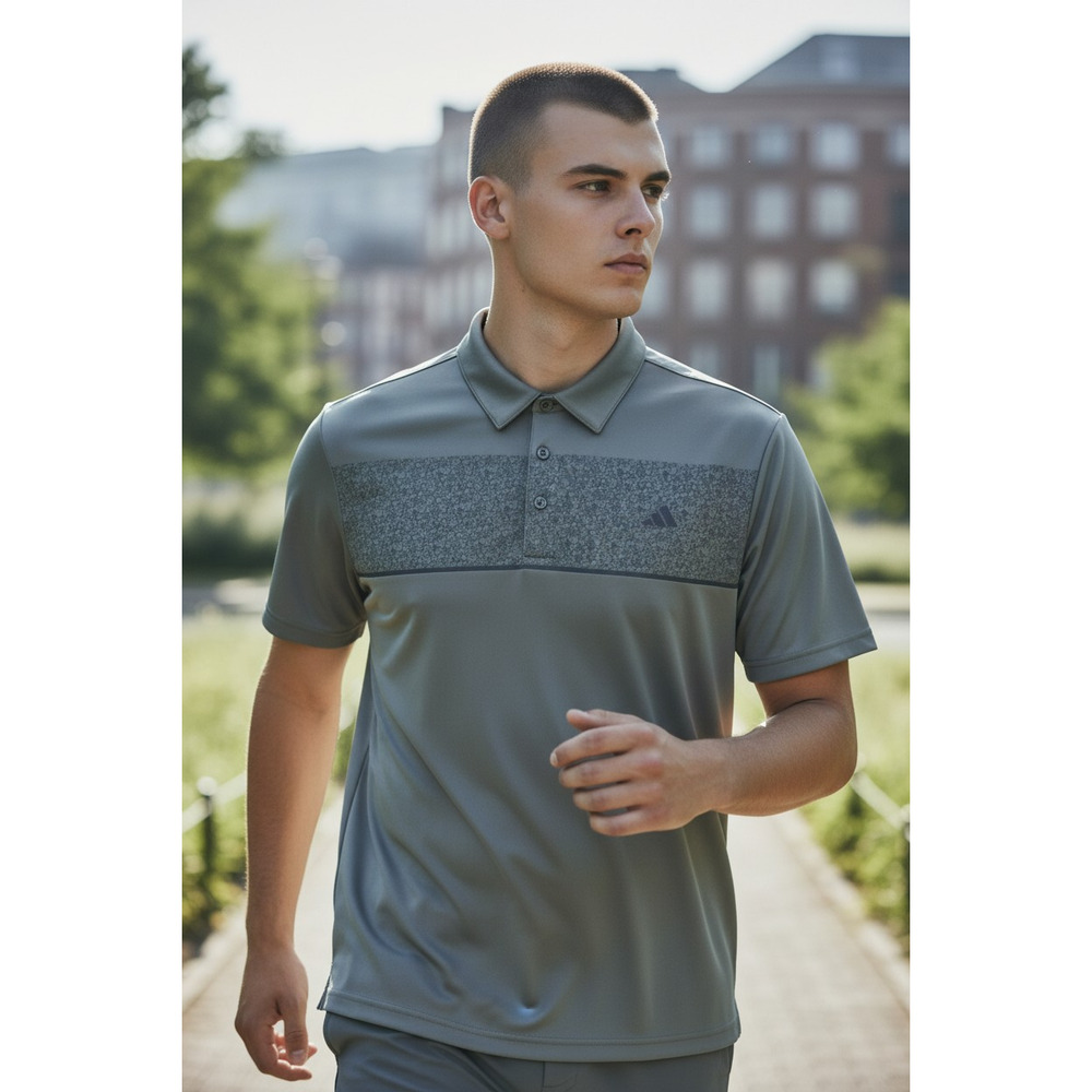 Adidas Stretch SS Golf Polo Shirt Chest Print Color: Olive Green Size: Large